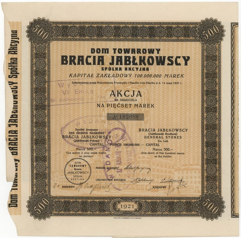 Zdjęcie akcji Dom Towarowy "Bracia Jabłkowscy" Spółka Akcyjna