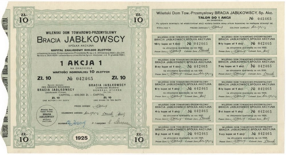 Zdjęcie akcji Wileński Dom Towarowo-Przemysłowy "Bracia Jabłkowscy" Spółka Akcyjna