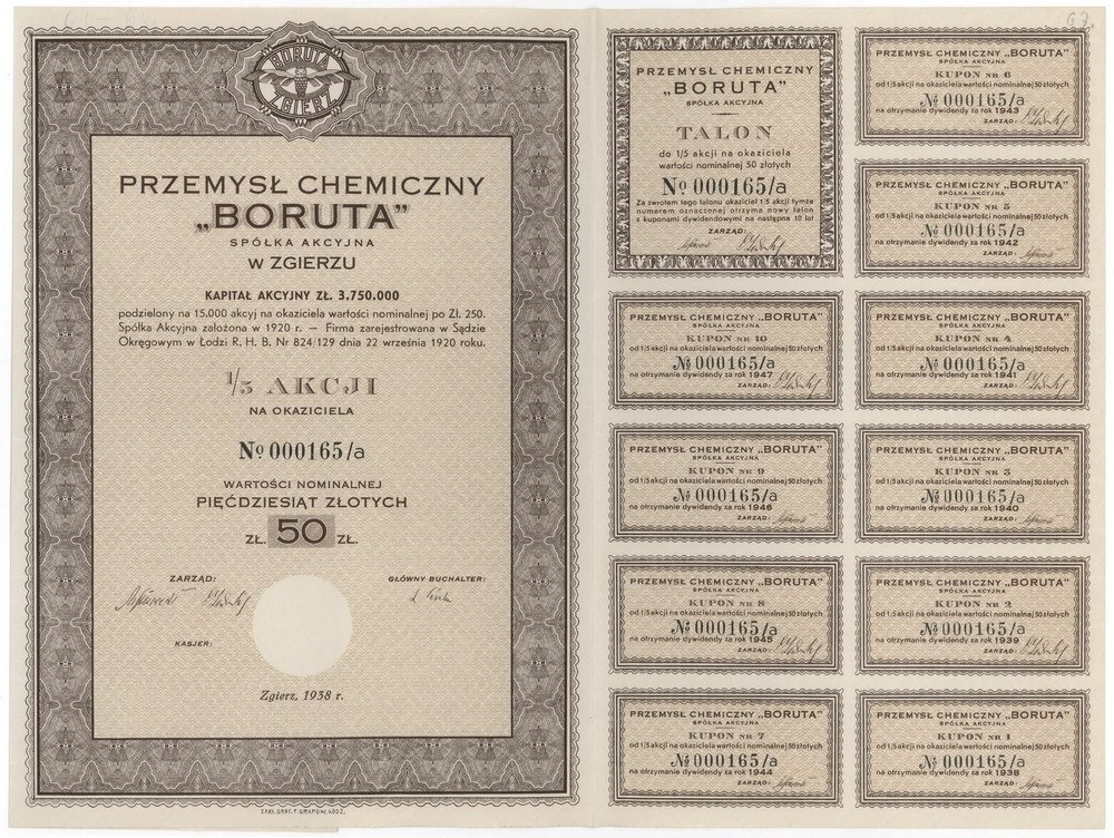 Zdjęcie akcji Przemysł Chemiczny "Boruta" Spółka Akcyjna w Zgierzu