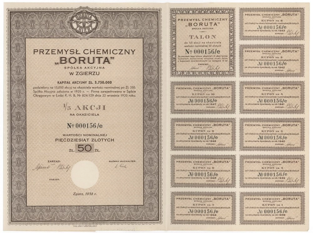 Zdjęcie akcji Przemysł Chemiczny "Boruta" Spółka Akcyjna w Zgierzu