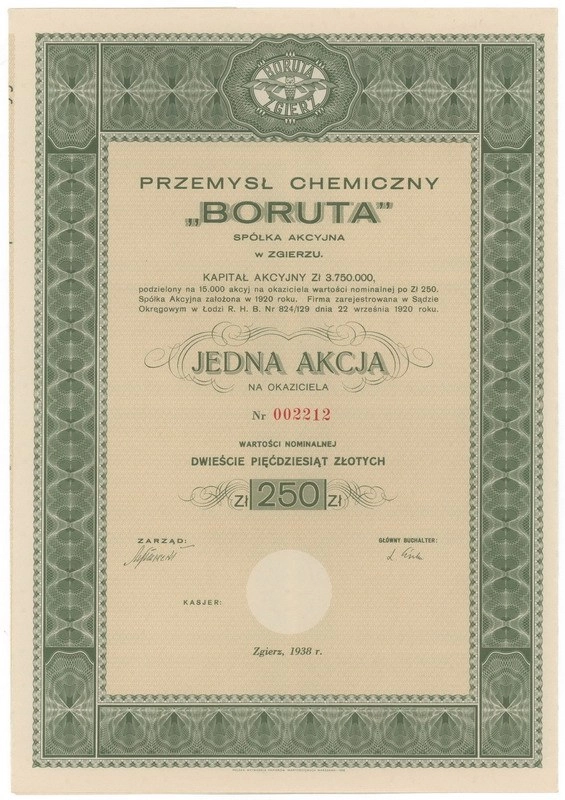 Zdjęcie akcji Przemysł Chemiczny "Boruta" Spółka Akcyjna w Zgierzu