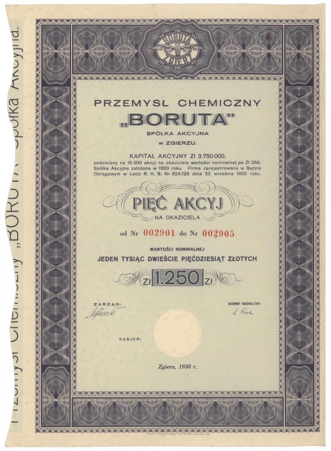 Zdjęcie akcji Przemysł Chemiczny "Boruta" Spółka Akcyjna w Zgierzu