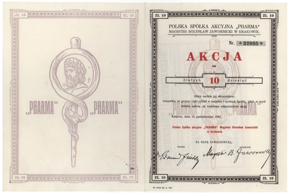 Zdjęcie akcji Polska Spółka Akcyjna "Pharma" Magister Bolesław Jawornicki w Krakowie