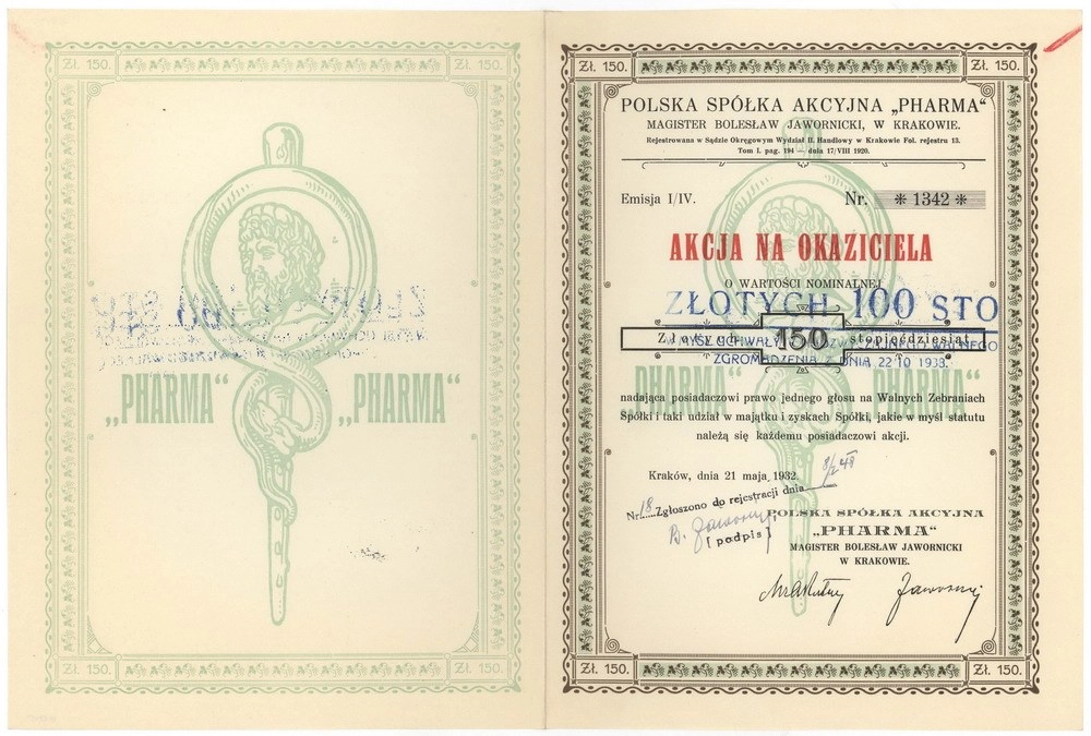 Zdjęcie akcji Polska Spółka Akcyjna "Pharma" Magister Bolesław Jawornicki w Krakowie