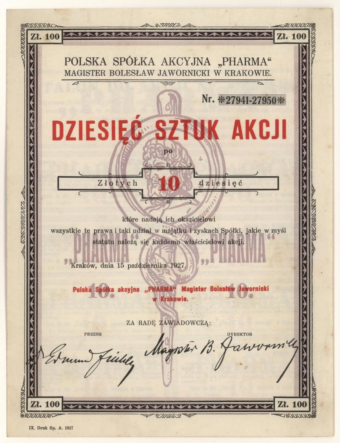 Zdjęcie akcji Polska Spółka Akcyjna "Pharma" Magister Bolesław Jawornicki w Krakowie