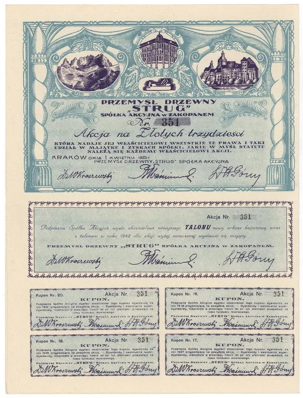 Zdjęcie akcji Przemysł Drzewny "Strug" Spółka Akcyjna w Zakopanem