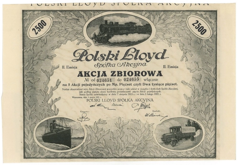 Zdjęcie akcji Polski Lloyd Spółka Akcyjna
