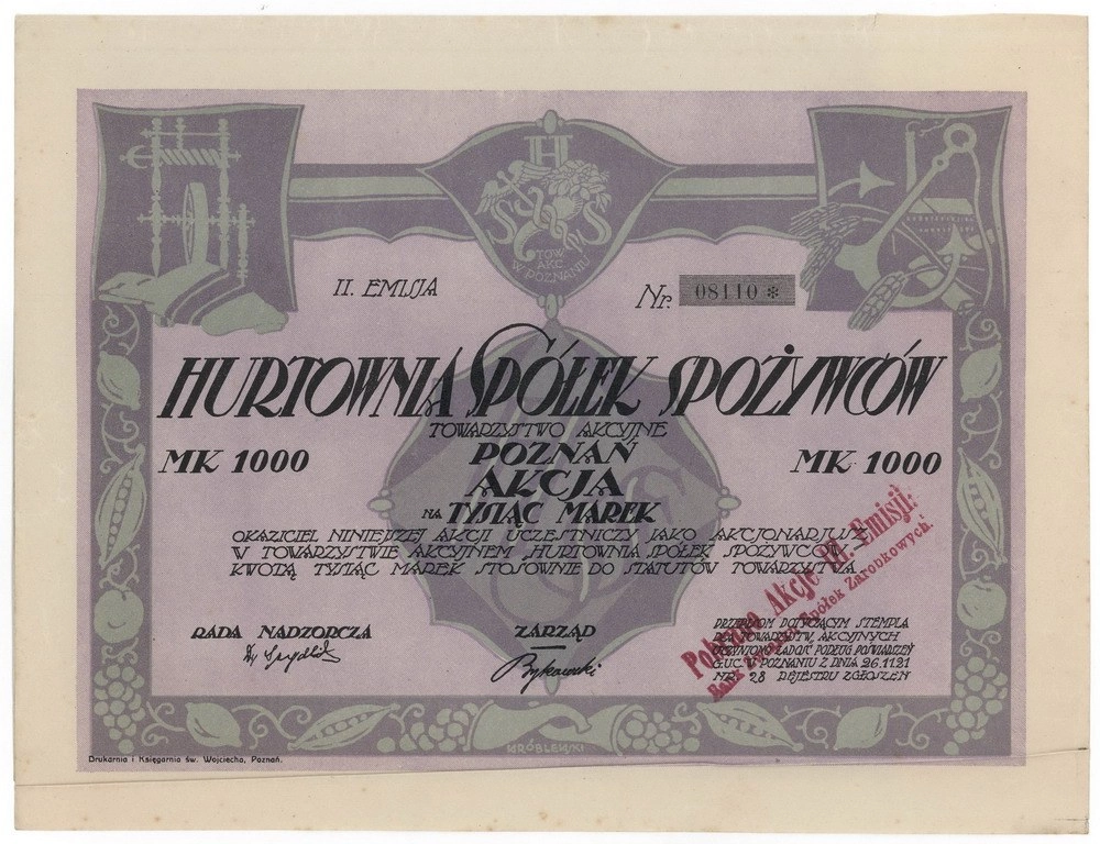 Zdjęcie akcji Hurtownia Spółek Spożywców Towarzystwo Akcyjne w Poznaniu