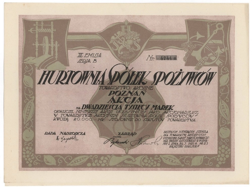 Zdjęcie akcji Hurtownia Spółek Spożywców Towarzystwo Akcyjne w Poznaniu