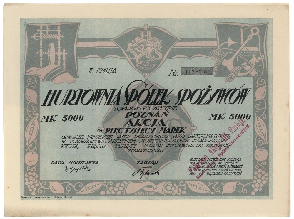 Zdjęcie akcji Hurtownia Spółek Spożywców Towarzystwo Akcyjne w Poznaniu