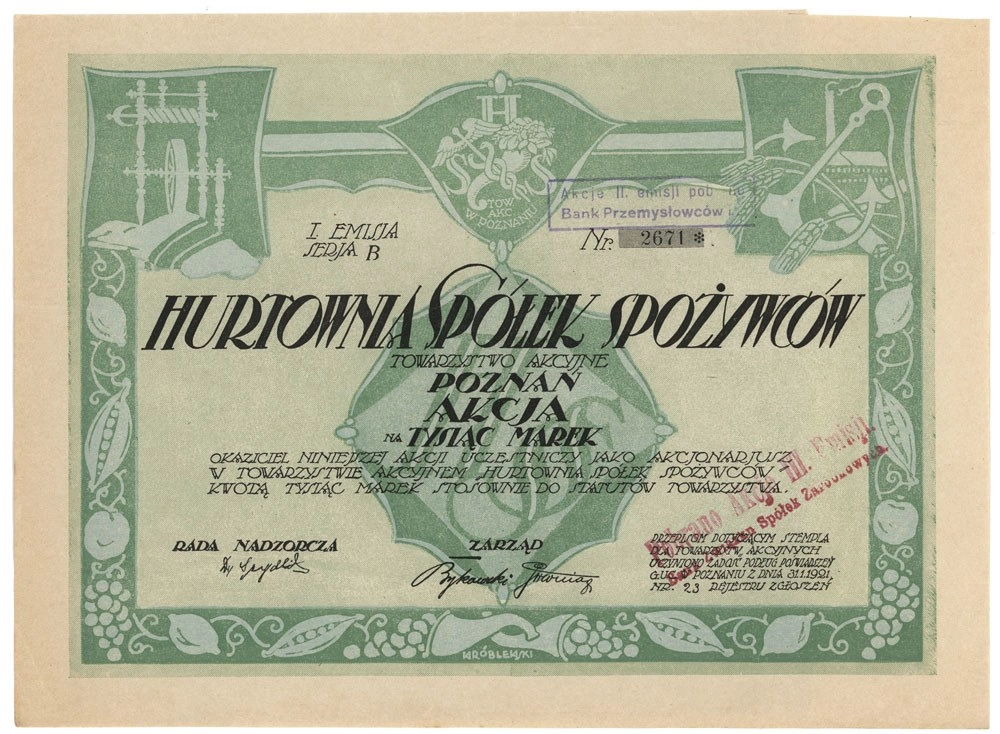 Zdjęcie akcji Hurtownia Spółek Spożywców Towarzystwo Akcyjne w Poznaniu