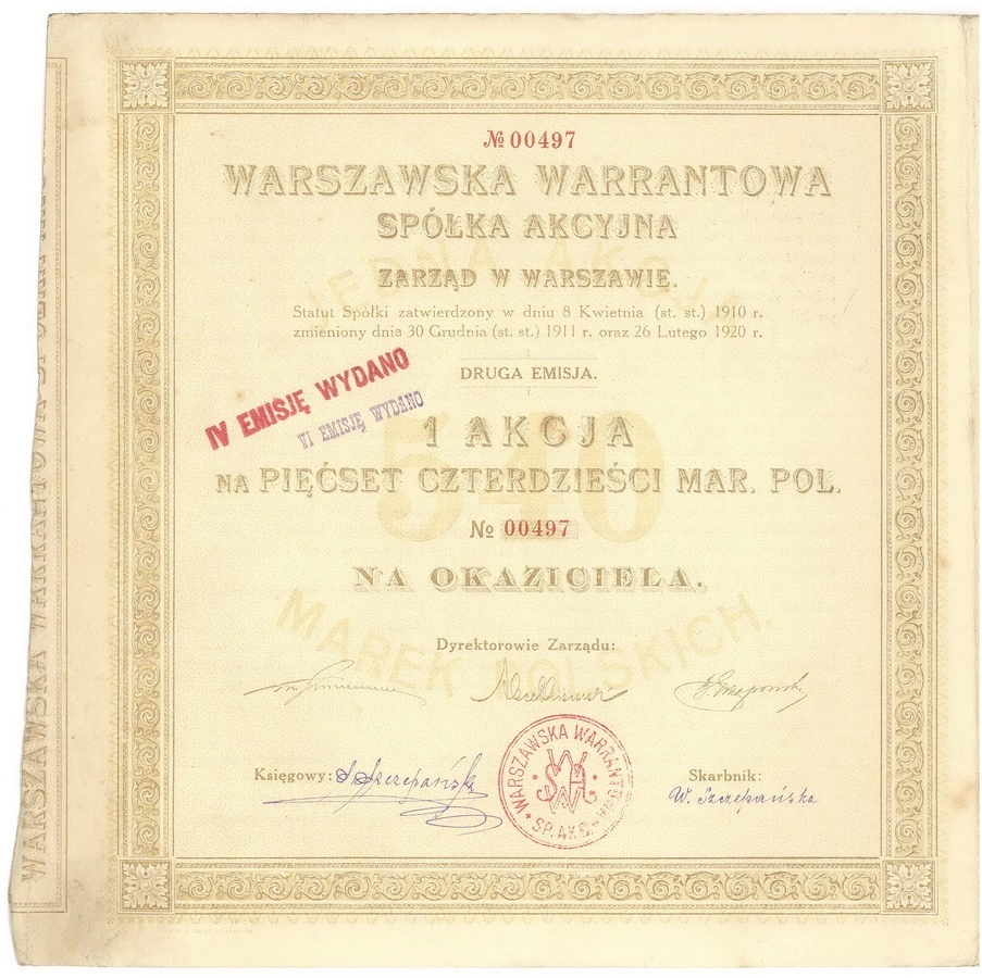 Zdjęcie akcji Warszawska Warrantowa Spółka Akcyjna
