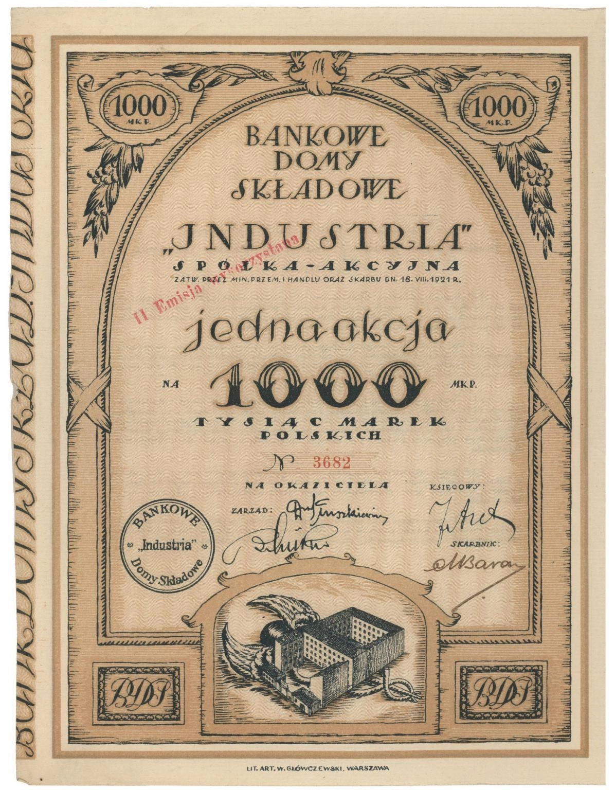 Zdjęcie akcji Bankowe Domy Składowe "Industria" Spółka Akcyjna