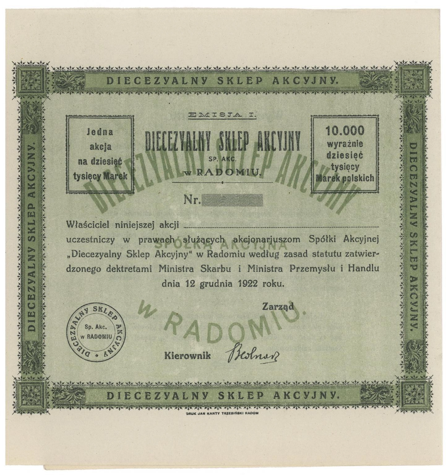 Zdjęcie akcji Diecezjalny Sklep Akcyjny Spółka Akcyjna