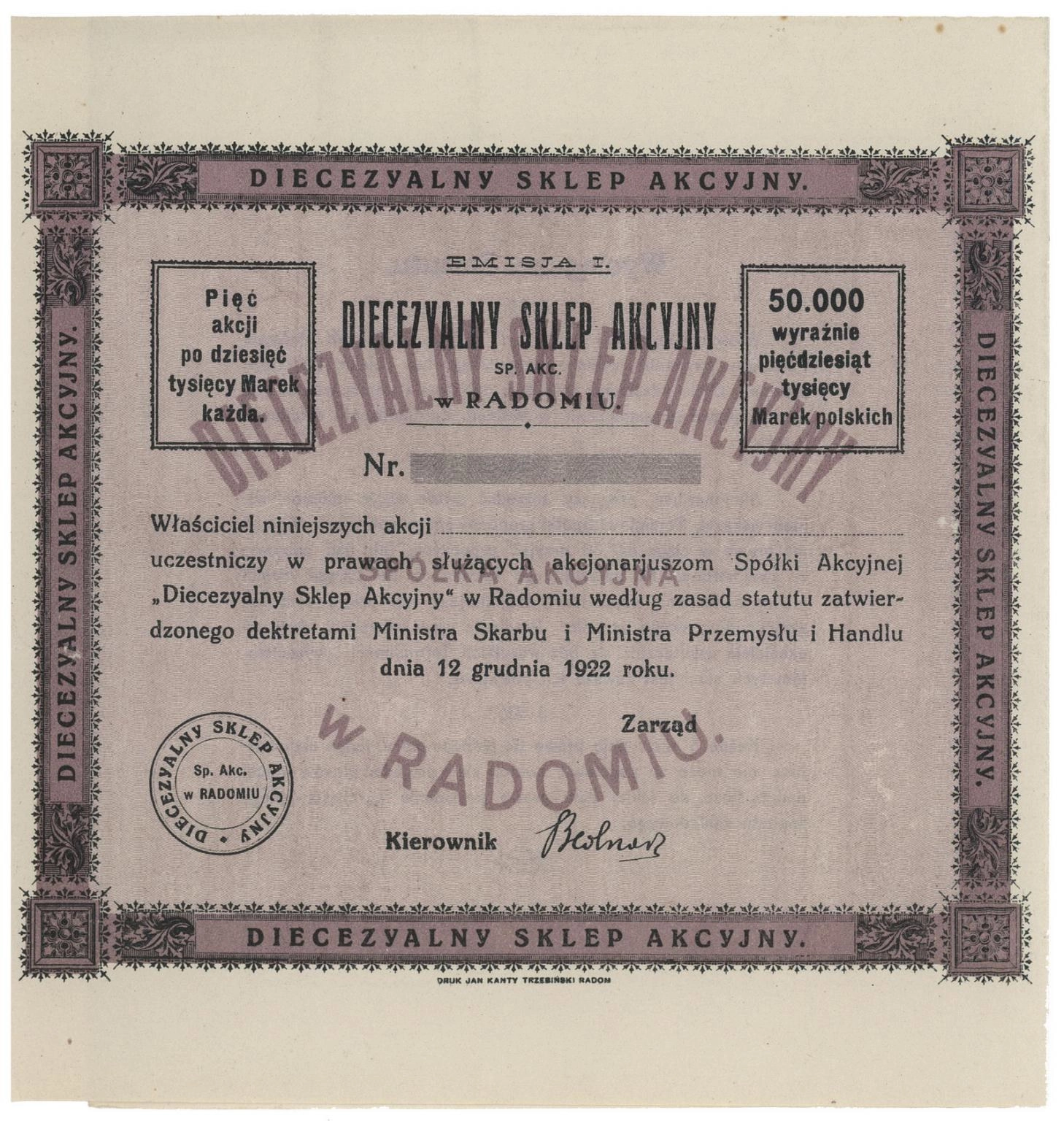 Zdjęcie akcji Diecezjalny Sklep Akcyjny Spółka Akcyjna