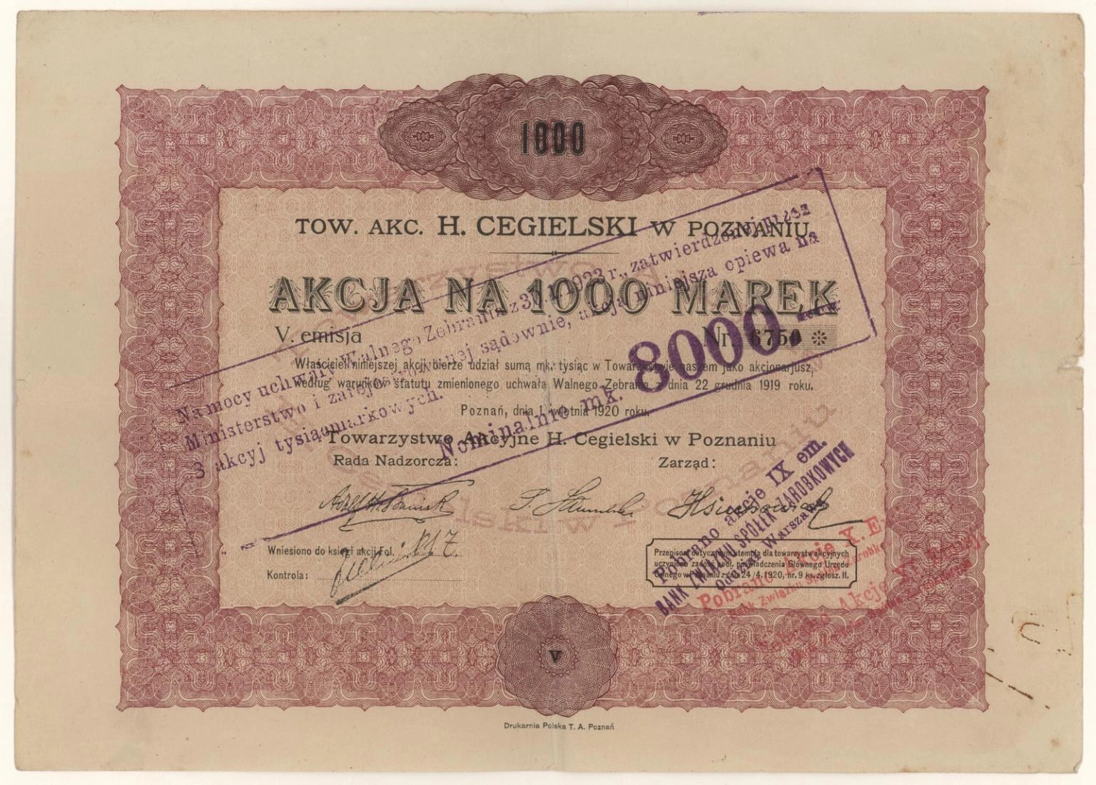 Zdjęcie akcji H. Cegielski Spółka Akcyjna