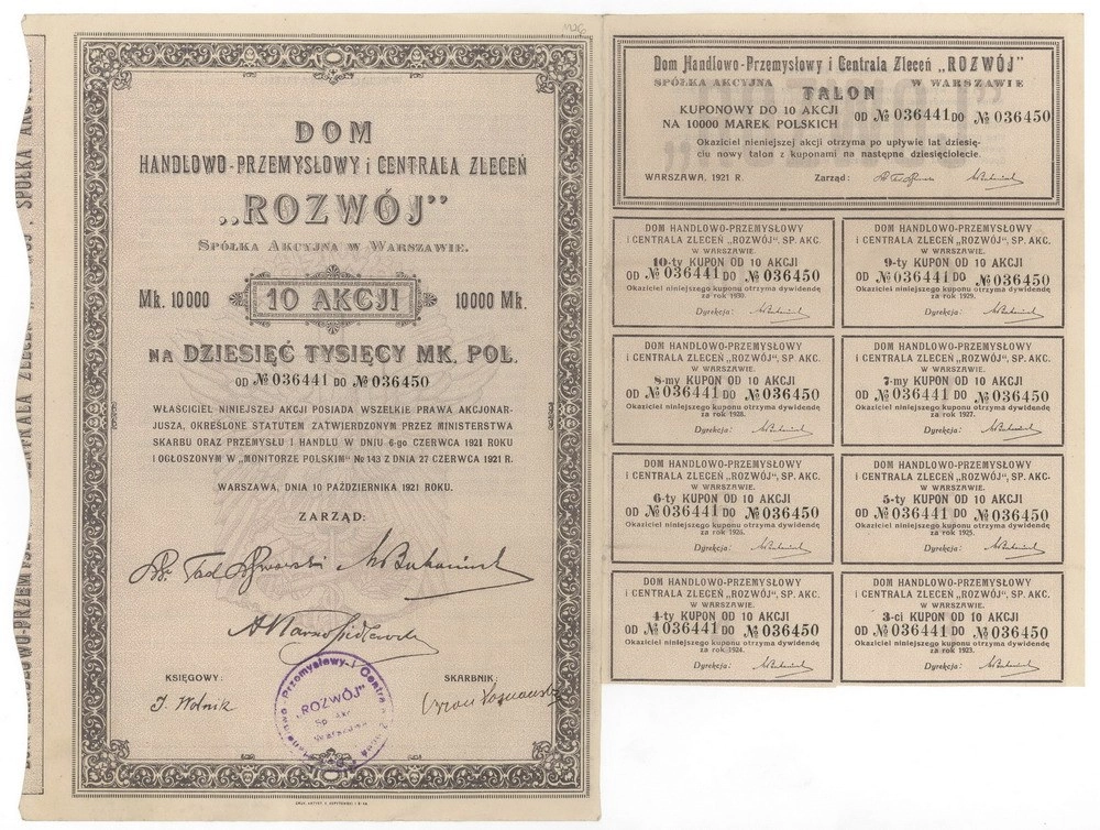 Zdjęcie akcji Dom Handlowo-Przemysłowy i Centrala Zleceń "Rozwój" Spółka Akcyjna w Warszawie