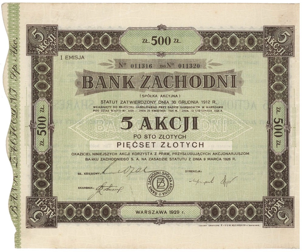 Zdjęcie akcji Bank Zachodni Spółka Akcyjna