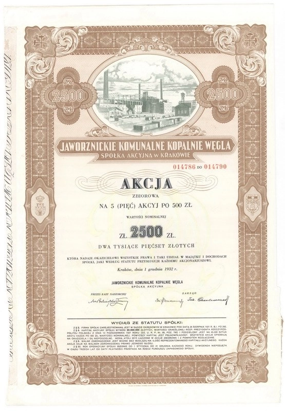 Zdjęcie akcji Jaworzenickie Komunalne Kopalnie Węgla Spółka Akcyjna w Krakowie