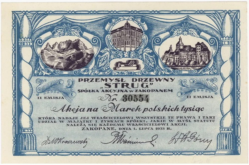 Zdjęcie akcji Przemysł Drzewny "Strug" Spółka Akcyjna w Zakopanem