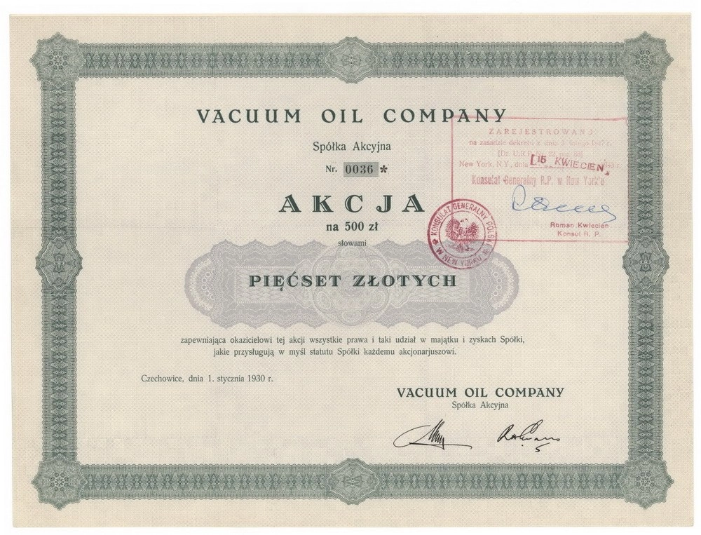 Zdjęcie akcji Vacuum Oil Company Spółka Akcyjna