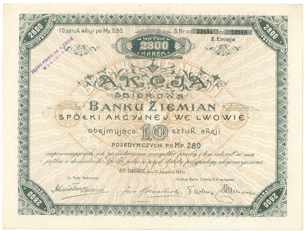 Zdjęcie akcji Bank Ziemian Spółka Akcyjna we Lwowie
