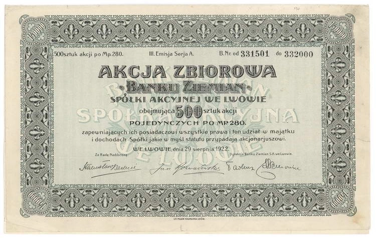Zdjęcie akcji Bank Ziemian Spółka Akcyjna we Lwowie