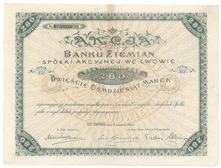 Zdjęcie akcji Bank Ziemian Spółka Akcyjna we Lwowie