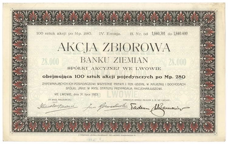 Zdjęcie akcji Bank Ziemian Spółka Akcyjna we Lwowie