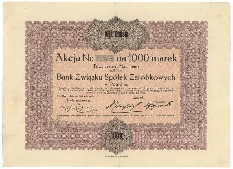 Zdjęcie akcji Bank Związku Spółek Zarobkowych w Poznaniu Spółka Akcyjna