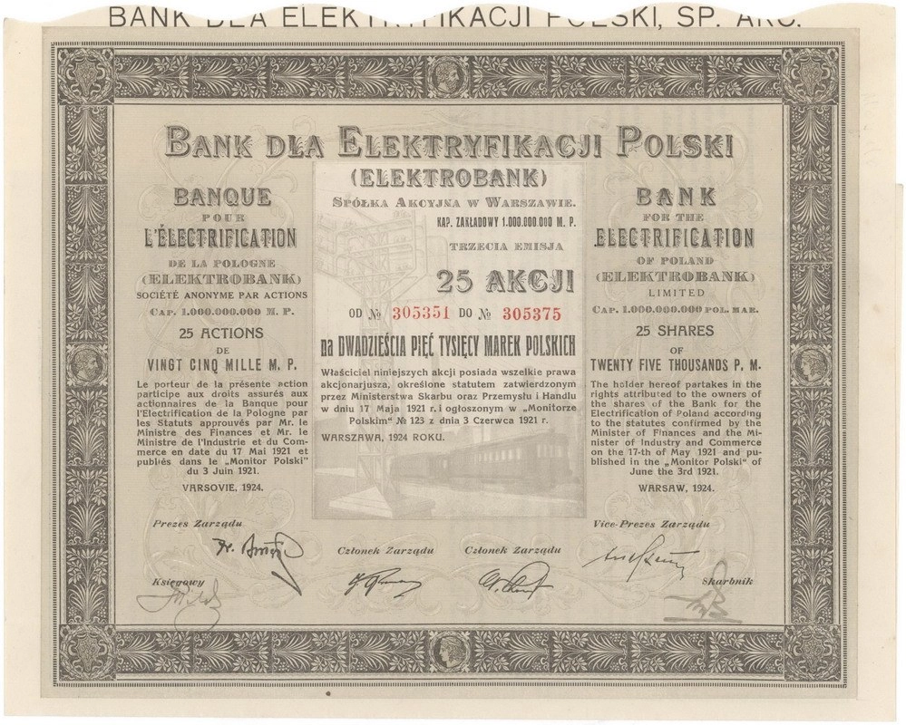 Zdjęcie akcji Bank dla Elektryfikacji Polski "Elektrobank" Spółka Akcyjna w Warszawie