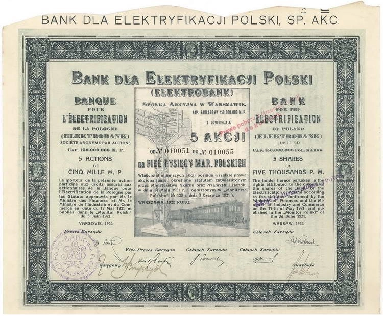 Zdjęcie akcji Bank dla Elektryfikacji Polski "Elektrobank" Spółka Akcyjna w Warszawie