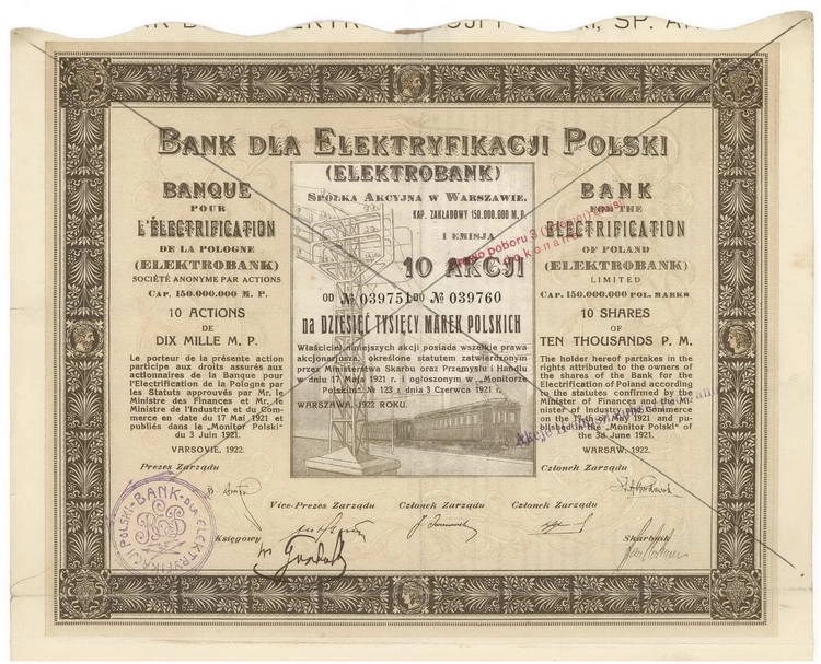 Zdjęcie akcji Bank dla Elektryfikacji Polski "Elektrobank" Spółka Akcyjna w Warszawie