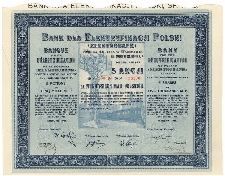 Zdjęcie akcji Bank dla Elektryfikacji Polski "Elektrobank" Spółka Akcyjna w Warszawie