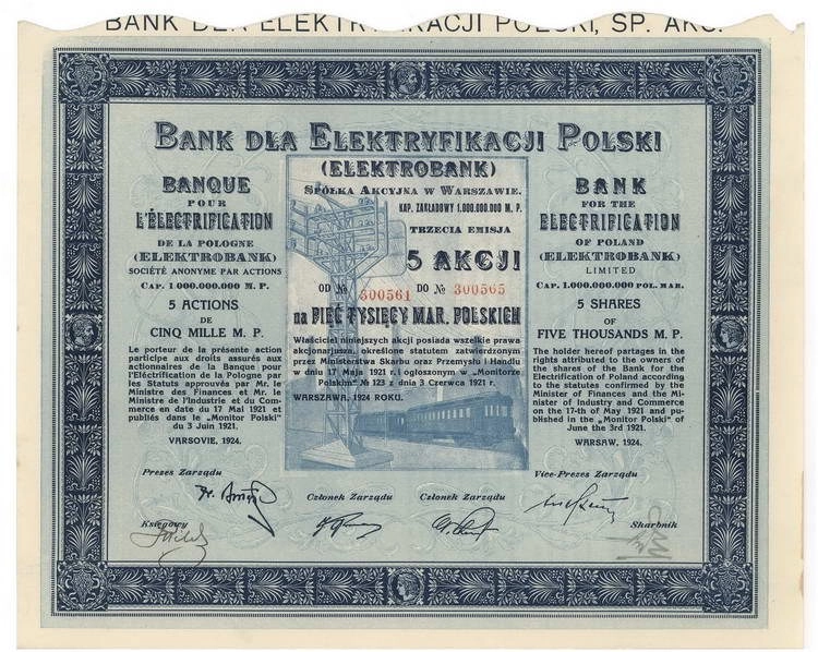 Zdjęcie akcji Bank dla Elektryfikacji Polski "Elektrobank" Spółka Akcyjna w Warszawie