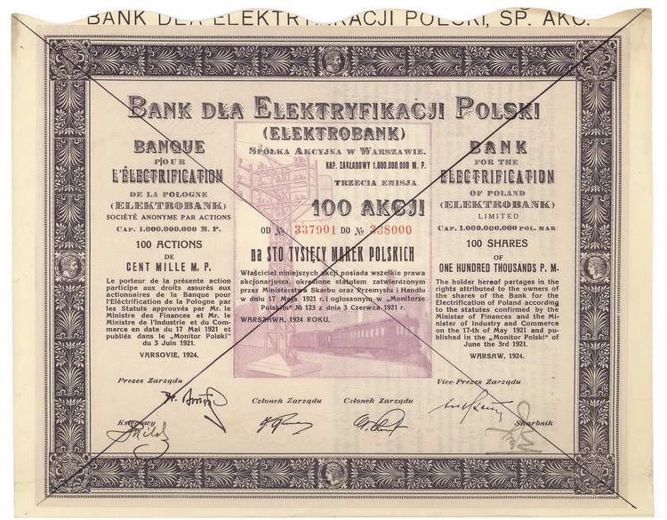 Zdjęcie akcji Bank dla Elektryfikacji Polski "Elektrobank" Spółka Akcyjna w Warszawie