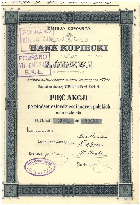 Zdjęcie akcji Bank Kupiecki Łódzki Spółka Akcyjna