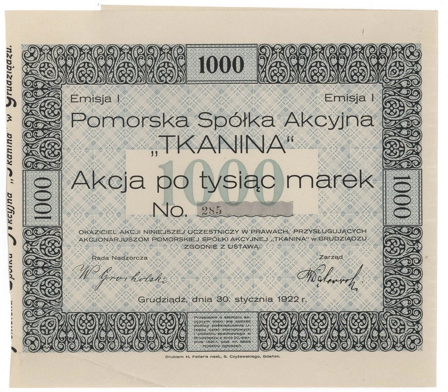 Zdjęcie akcji Pomorska Spółka Akcyjna "Tkanina" w Grudziądzu