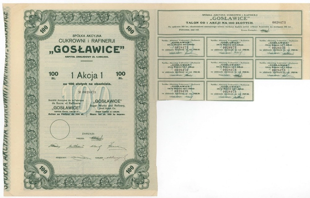 Zdjęcie akcji Cukrownia i Rafineria "Gosławice" Spółka Akcyjna