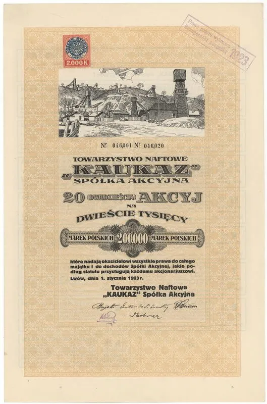 Zdjęcie akcji Towarzystwo Naftowe "Kaukaz" Spółka Akcyjna