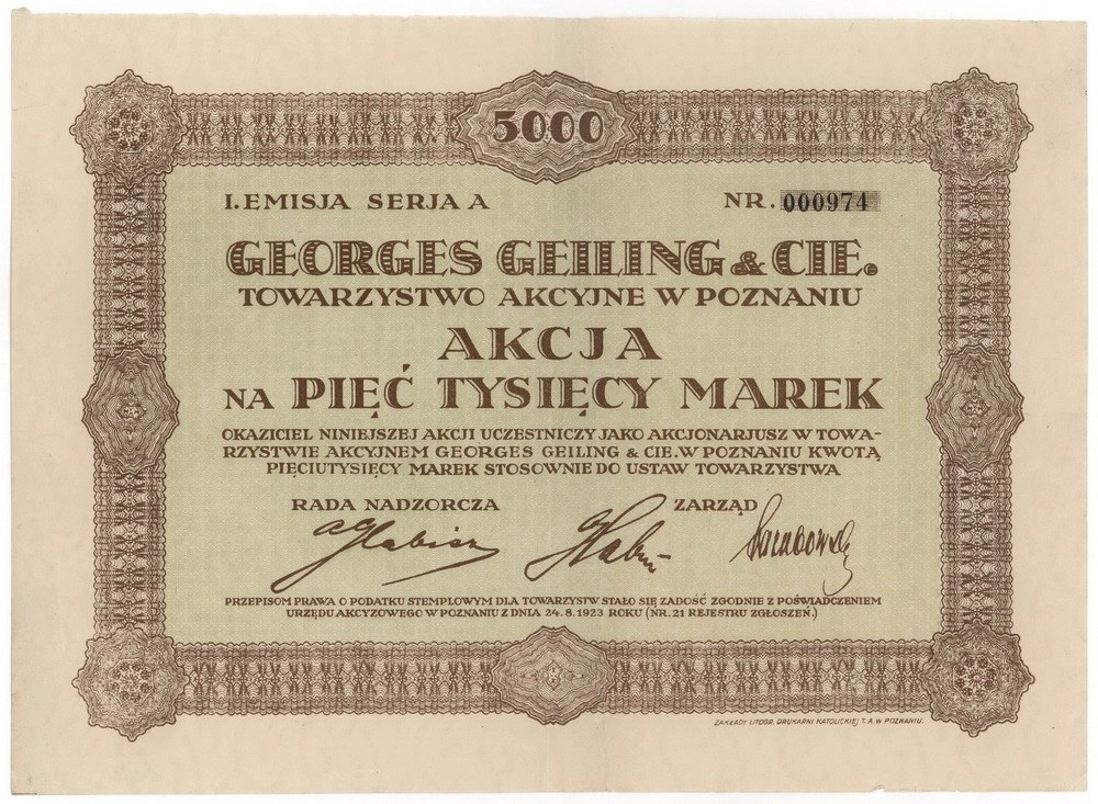 Zdjęcie akcji "Georges Geiling & Cie" Towarzystwo Akcyjne w Poznaniu