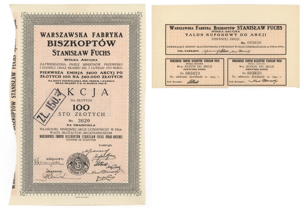 Zdjęcie akcji Warszawska Fabryka Biszkoptów "Stanisław Fuchs" Spółka Akcyjna