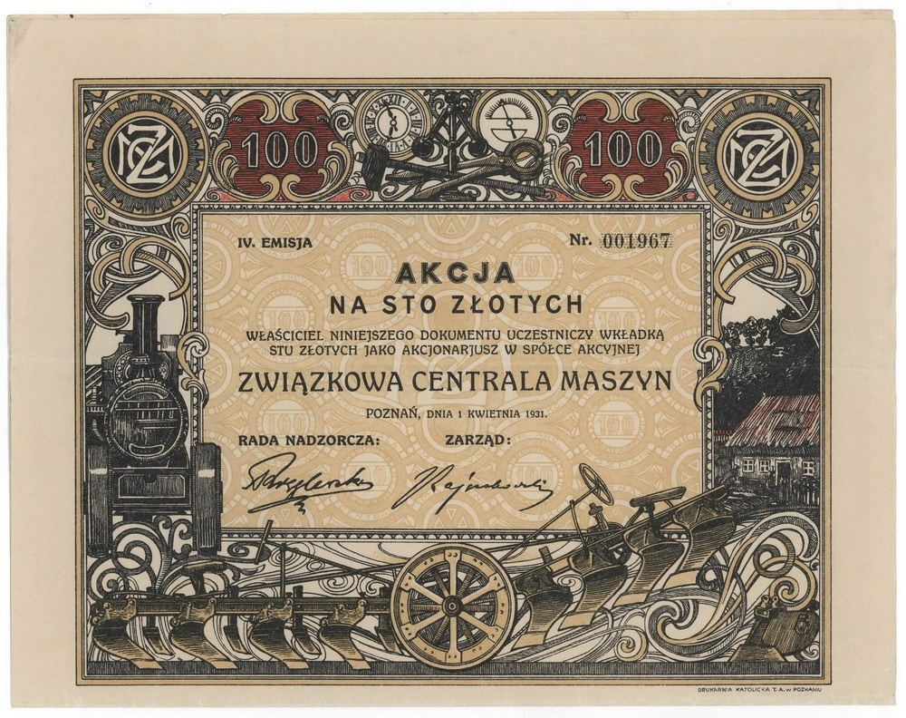 Zdjęcie akcji Związkowa Centrala Maszyn Spółka Akcyjna