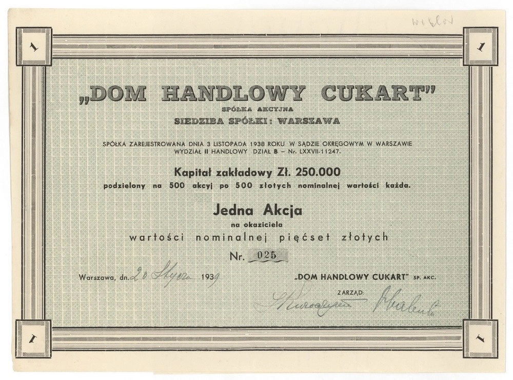 Zdjęcie akcji Dom Handlowy "Cukart" Spółka Akcyjna