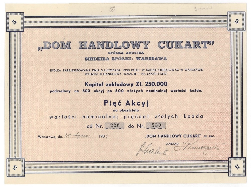 Zdjęcie akcji Dom Handlowy "Cukart" Spółka Akcyjna