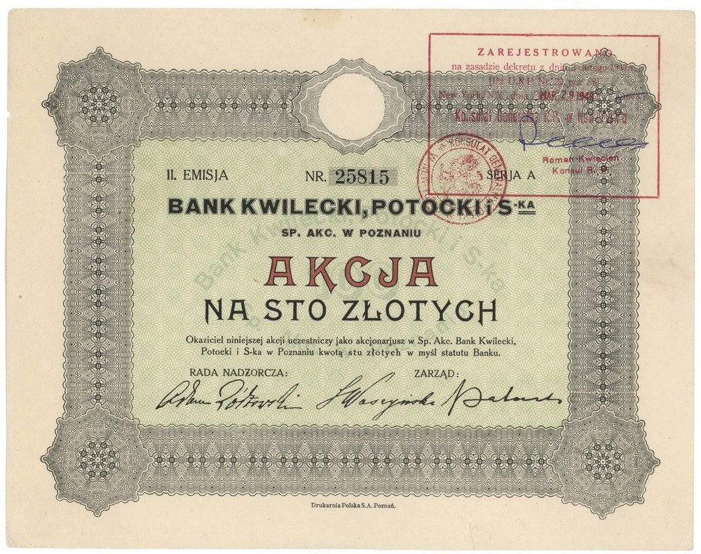 Zdjęcie akcji "Bank Kwilecki, Potocki i S-ka" Spółka Akcyjna