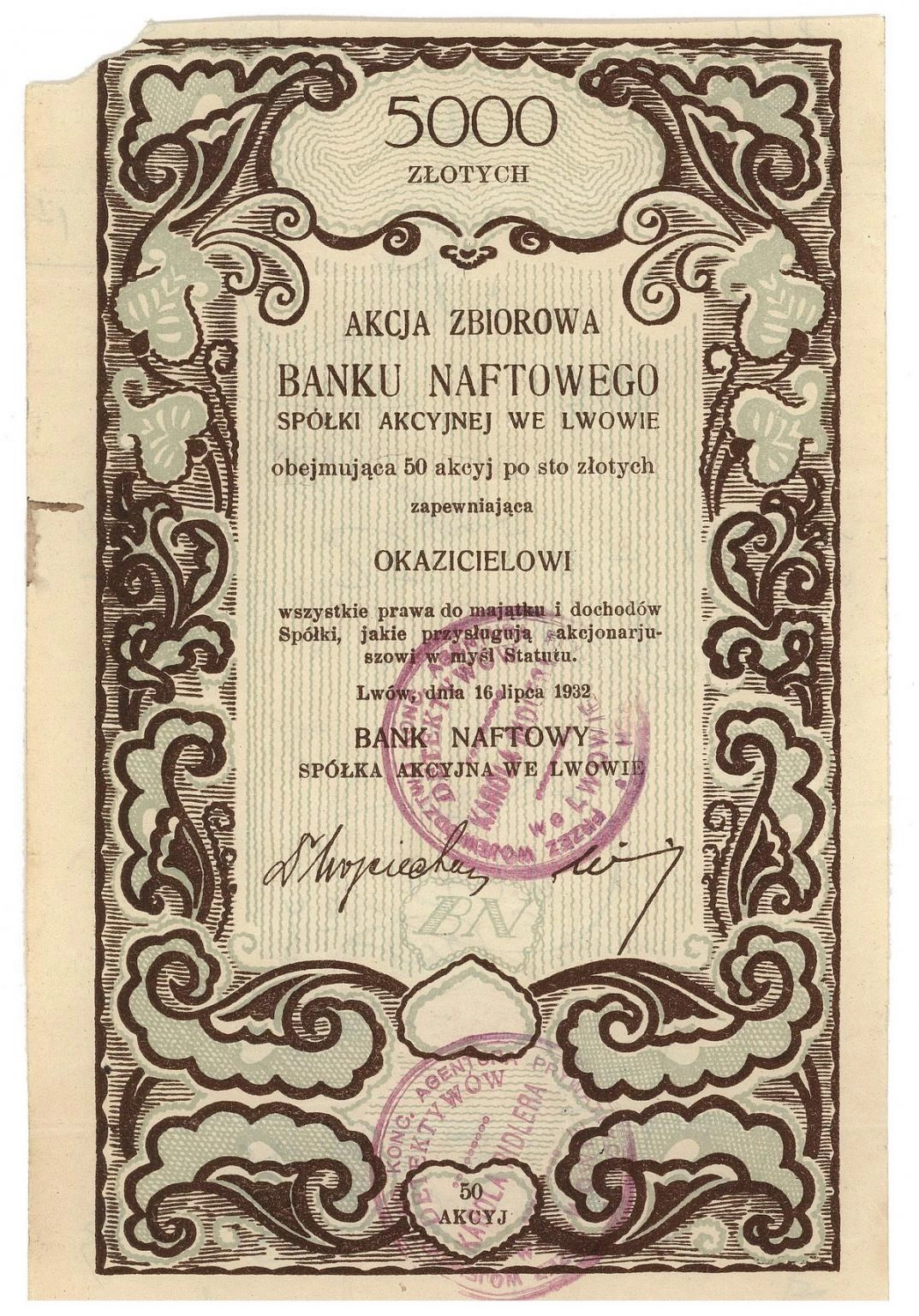 Zdjęcie akcji Bank Naftowy Spółka Akcyjna we Lwowie