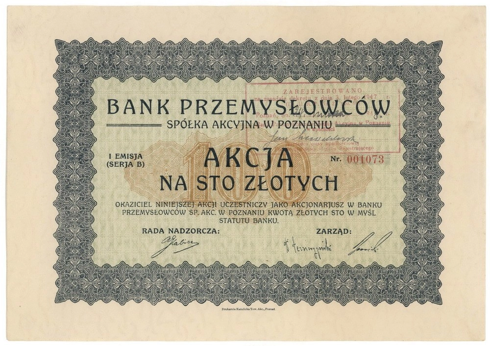 Zdjęcie akcji Bank Przemysłowców Spółka Akcyjna w Poznaniu