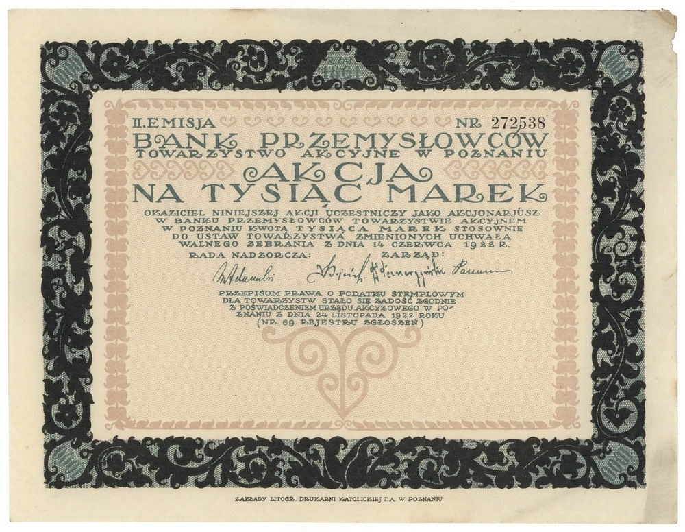 Zdjęcie akcji Bank Przemysłowców Spółka Akcyjna w Poznaniu