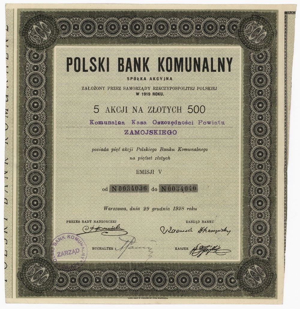 Zdjęcie akcji Polski Bank Komunalny Spółka Akcyjna